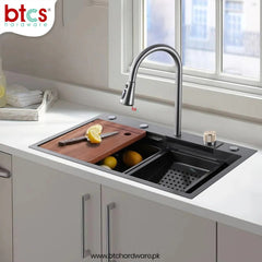 AQT Nano Stainless Steel Single Bowl Waterfall Kitchen Sink 10-10-11