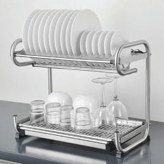 2 tier stainless steel open dish rack