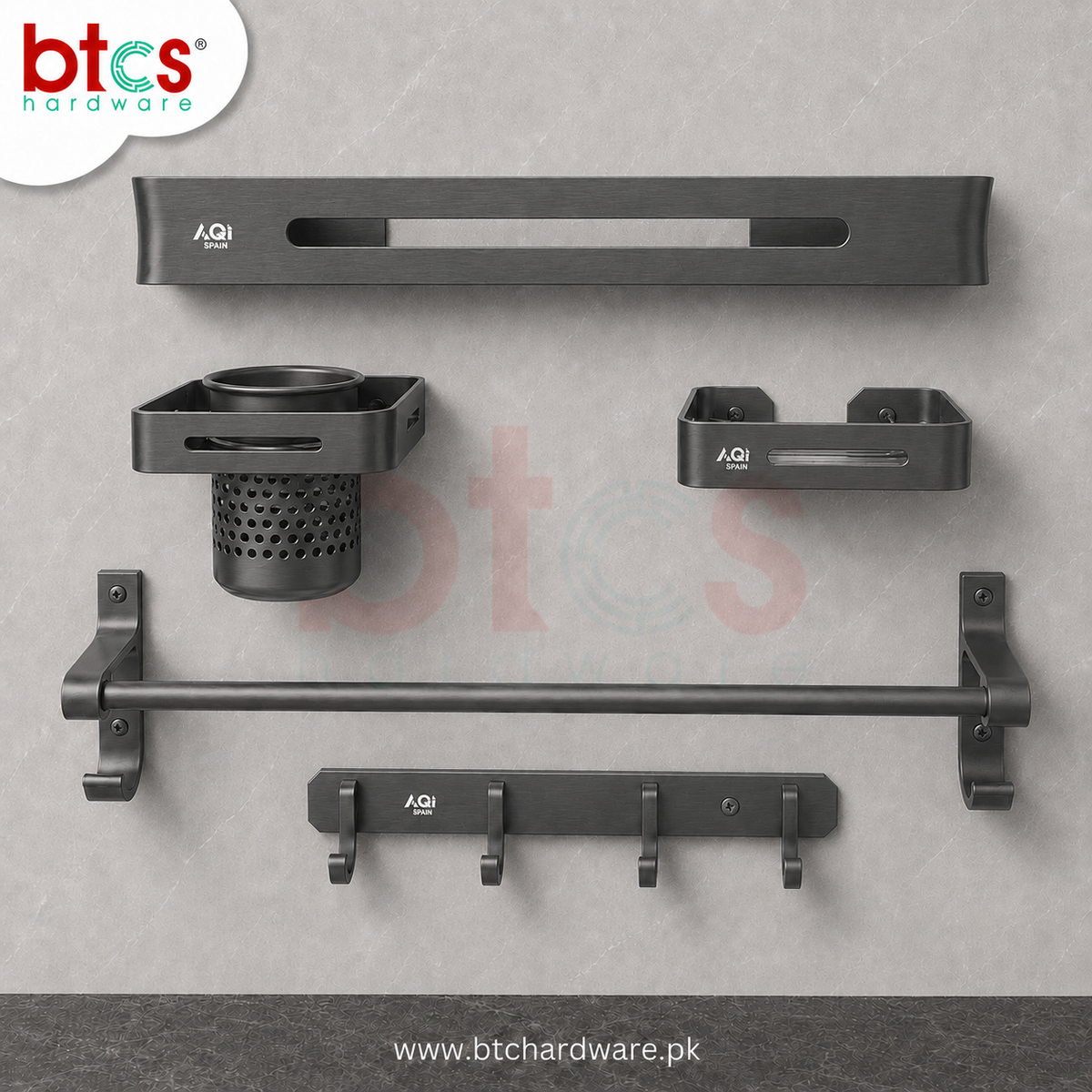 Aluminum 5pcs Bathroom set Grey