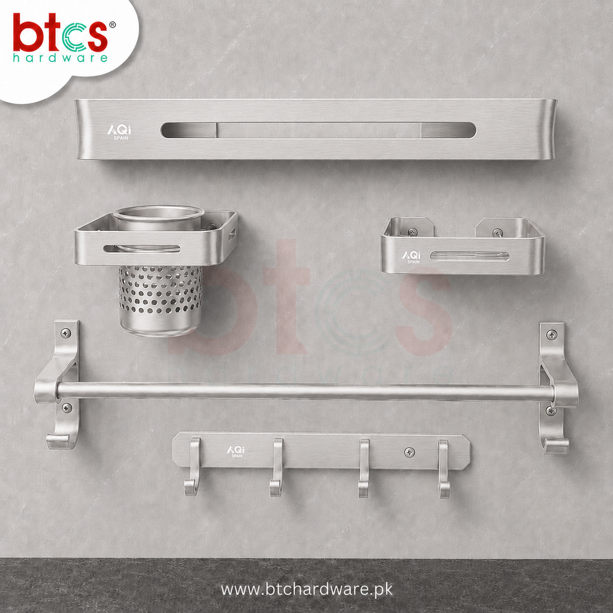 Aluminum 5pcs Bathroom set Silver