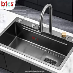 AQT Nano Stainless Steel Single Bowl Waterfall Kitchen Sink 10-10-11
