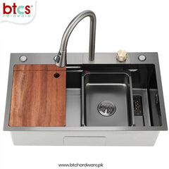 AQT Nano Stainless Steel Single Bowl Waterfall Kitchen Sink 10-10-11