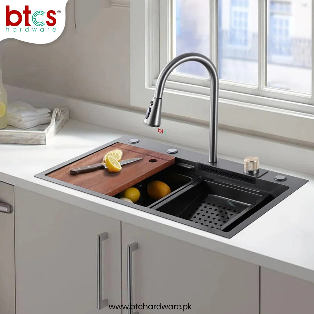 AQT Nano Stainless Steel Single Bowl Waterfall Kitchen Sink 10-10-11
