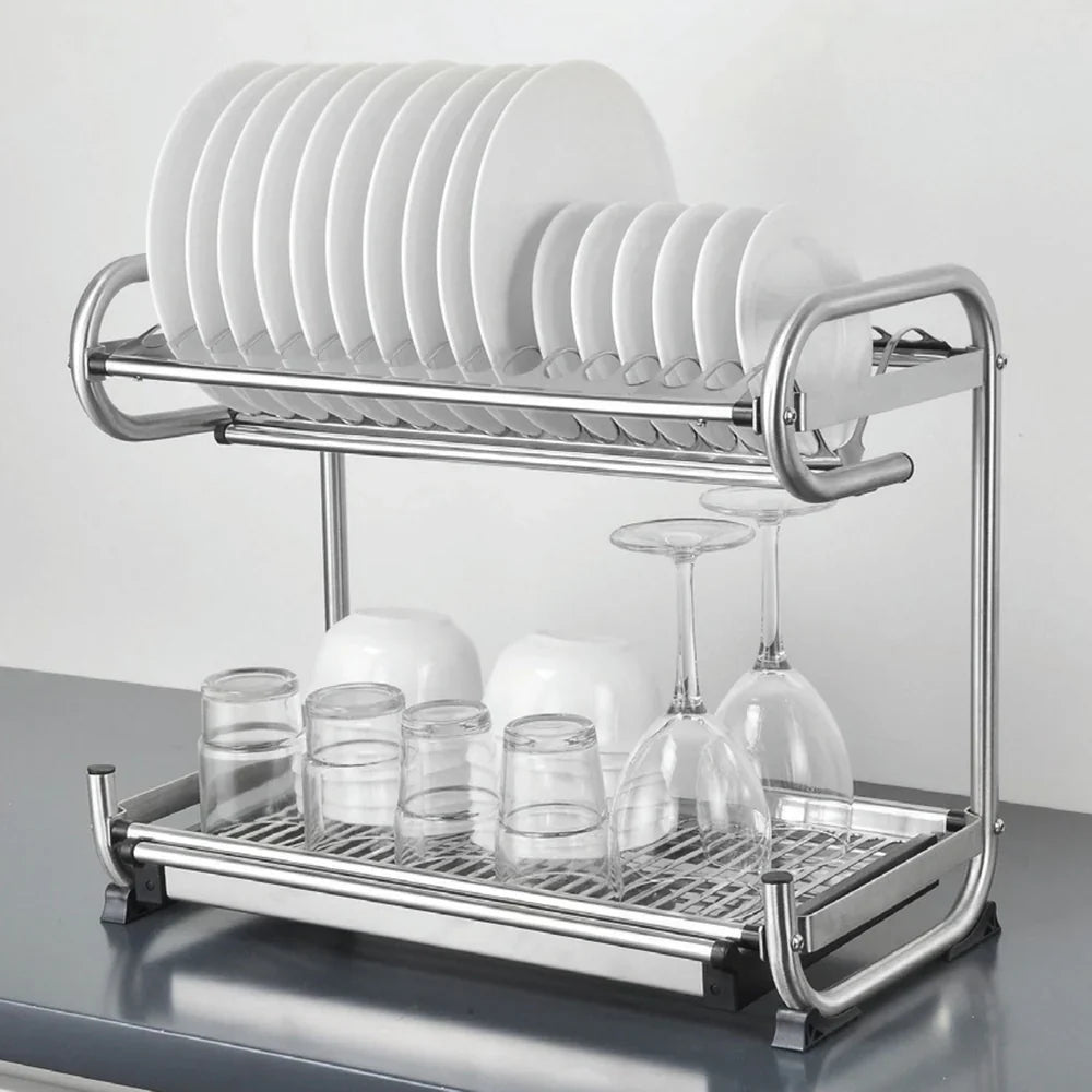 2 tier stainless steel open dish rack